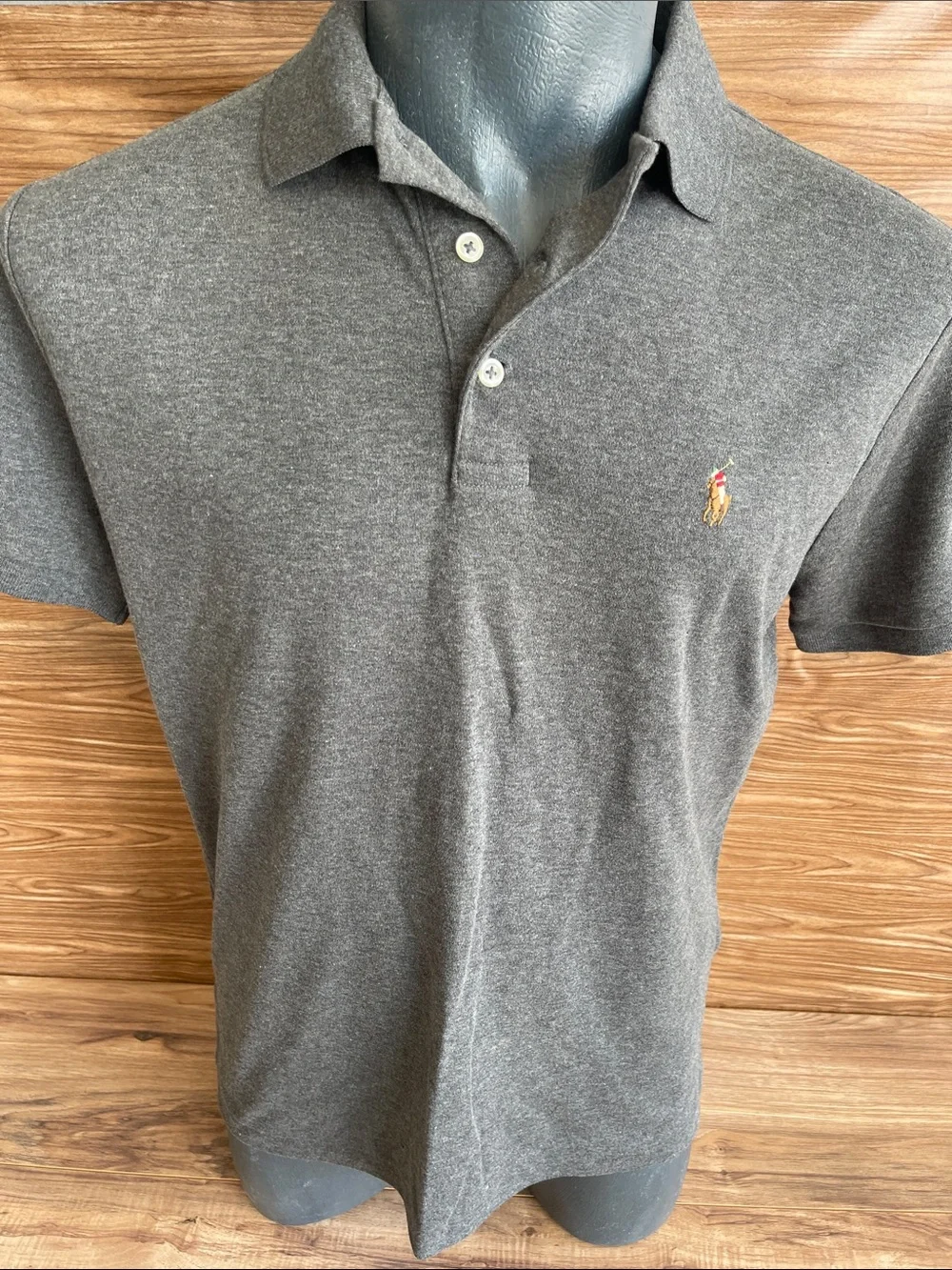 Polo Ralph Lauren Mens medium Classic Fit Charcoal Heather Pique Polo Shirt
